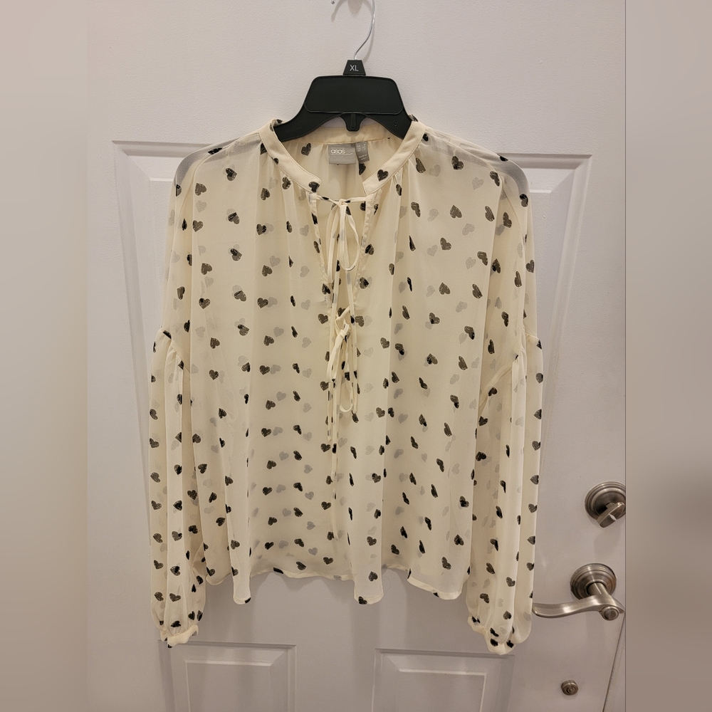 Asos sheer shirt with black hearts size 2